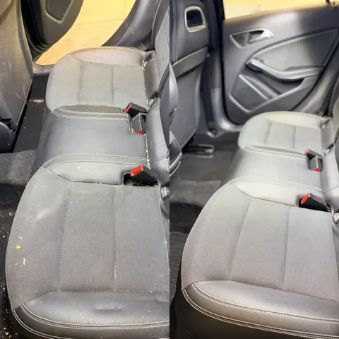 Rozdiel pred a po vyčistení zadných sedadiel vo vozidle Mercedes-Benz